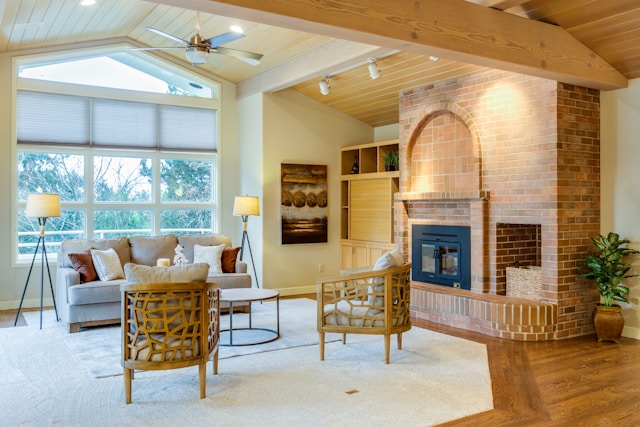 Warm living room with a brick fireplace